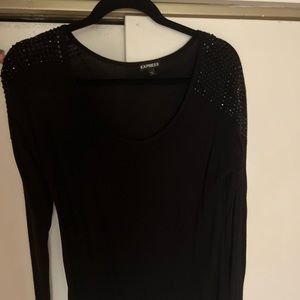 Embellished shoulder, black long sleeve lightweight sweater from Express.